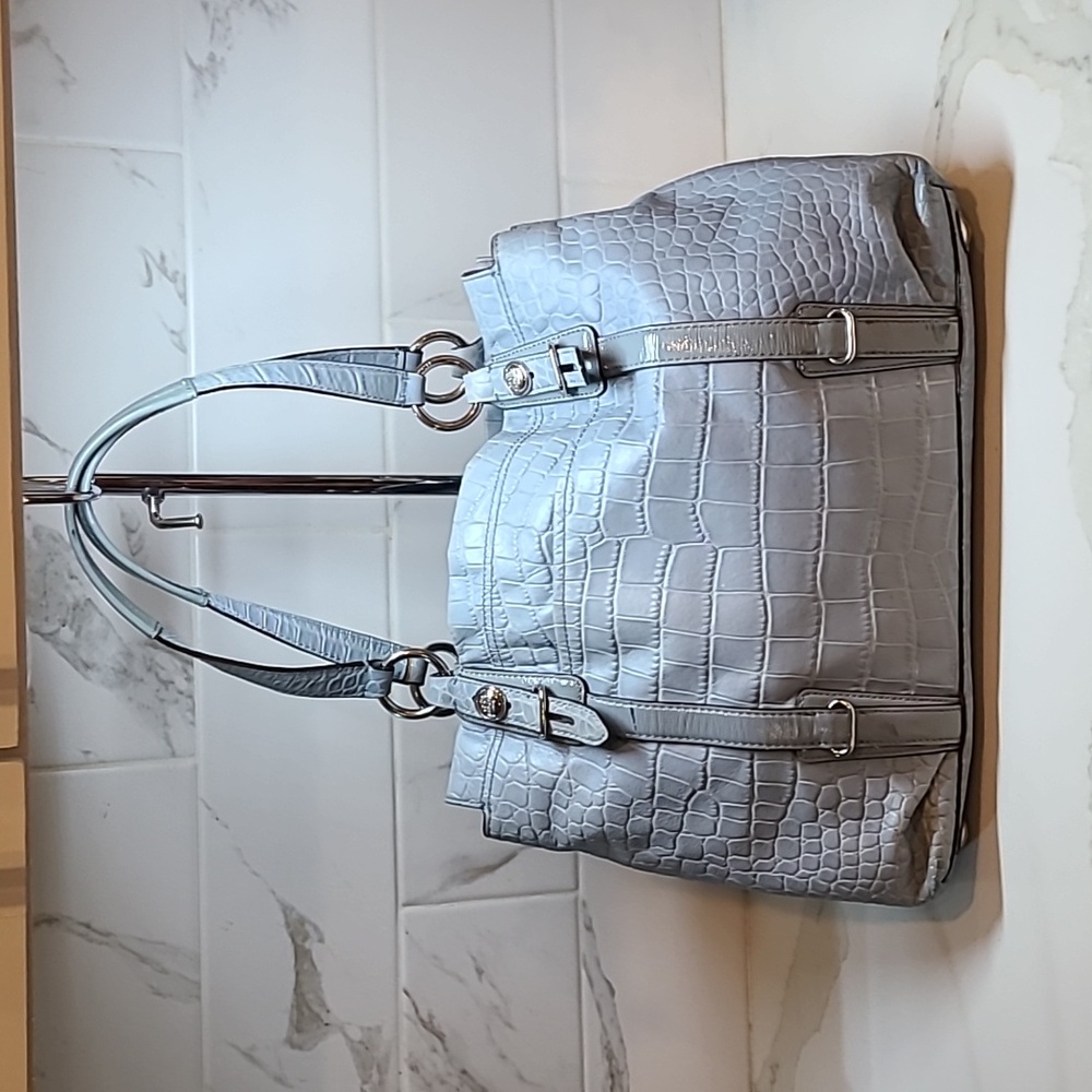 Coach Blue Croc Embossed Leather Carryall Mia Satchel